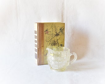 Jarra de crema de cristal transparente vintage: Jarra de cristal Carnival de mediados de siglo, decoración de mesa de cristal con diseño de encaje