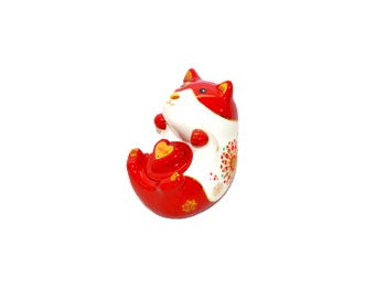 Year of the Dog Cookie Jar: Animal Red White God Candy Bowl, Puppy Porcelain Figurine