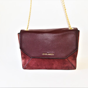 Vintage Burgund Crossbody Schultertasche Italienisches Leder Crossbody Geldbörse Handtasche Vince Camuto Kuhfell Goldkette Riemen Schwarz Besitz Geschäft