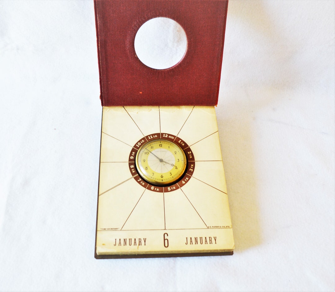 Desk Clock Calendar Made in USA Antique Park Sherman 1930's Time