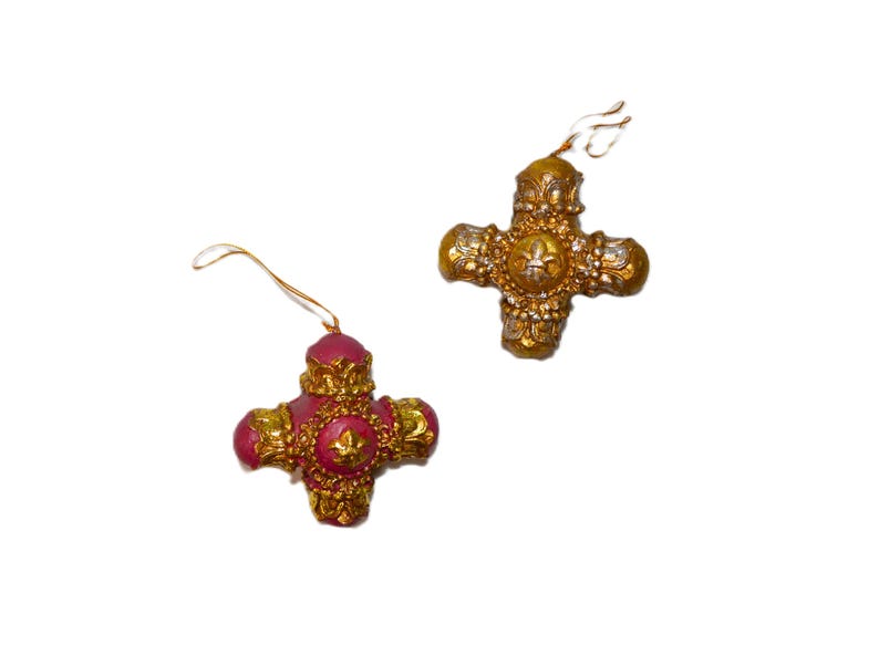 Gold Christmas Ornaments Fleur Di Lis Cross Holiday Tree Home Decor