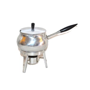 Small Fondue Pot Set: Silver Scandinavian Cookware, Aluminum Cookware Danish, Swedish, Norwegian Cooking