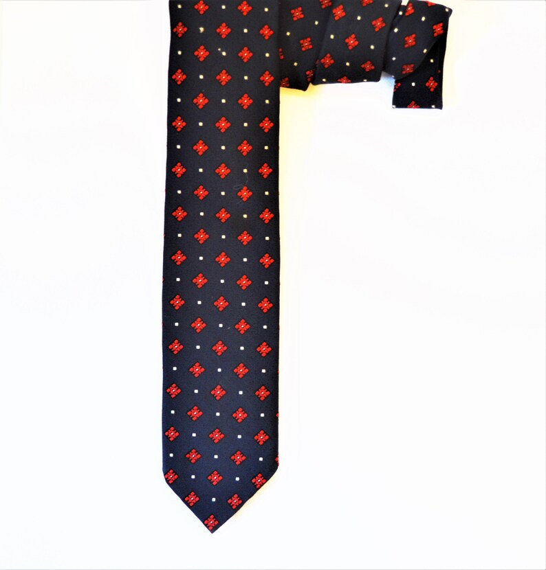 Navy Blue Red Skinny Necktie Presidential Tie Goldeck Setura Rockabilly Style Preppy Black Owned Business