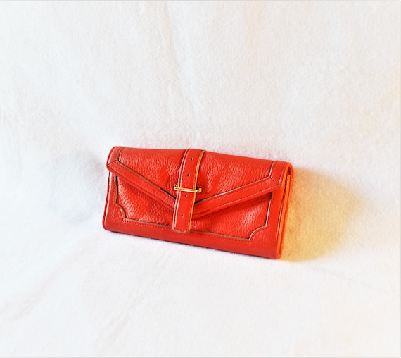 Red Leather Wallet Tory Burch Long Gold Designer Salmon - Etsy Australia