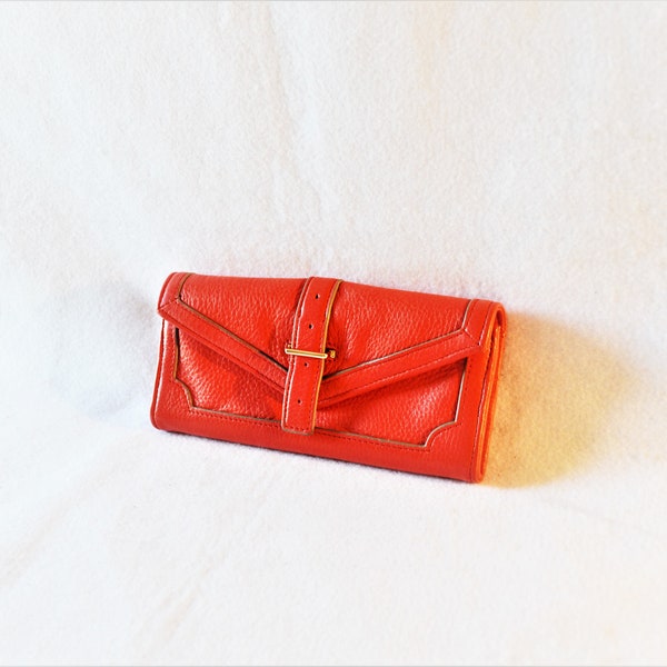 Red Leather Wallet Tory Burch Long Gold Designer Coral Salmon Fuchsia Pink Black Owned Business Shop