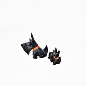 Black Scottish Terrier Figurine Set Wood Carved Scotty Scottie Dog Schnauzer Dog German Maker Mid Century Black Owned Business Shop