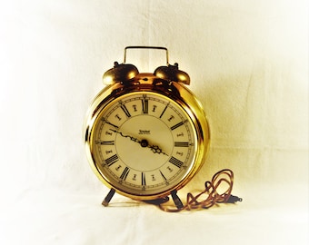 Large Vintage Twin Bell Alarm Clock: Mid Century Wall Timepiece, Made in USA, 1950s