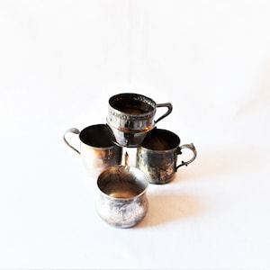 Small Silver Cup Teacup Coffee Mug Set of 4 Baby Victorian 259 Silverware Tableware Drinkware Dish Serving Planter Black Owned Business Shop