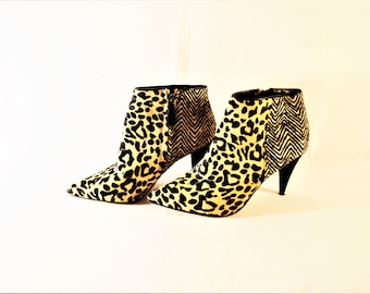 Leopard Zebra Print Boots: Cheetah Fur High Heels, Size 8.5B, Dolce Vita Booties