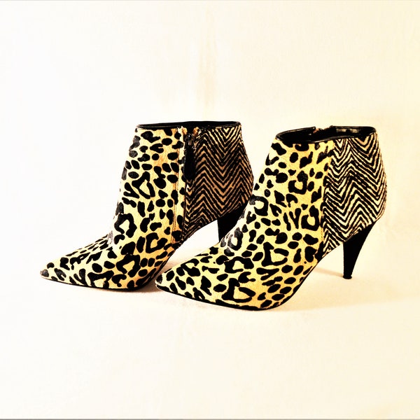 Leopard Zebra Botties Cheetah Short Boots Shoes Fur Size 8.5B US 39 Euro Designer Tan Brown High Heels Dolce Vita Black Owned Business Shop