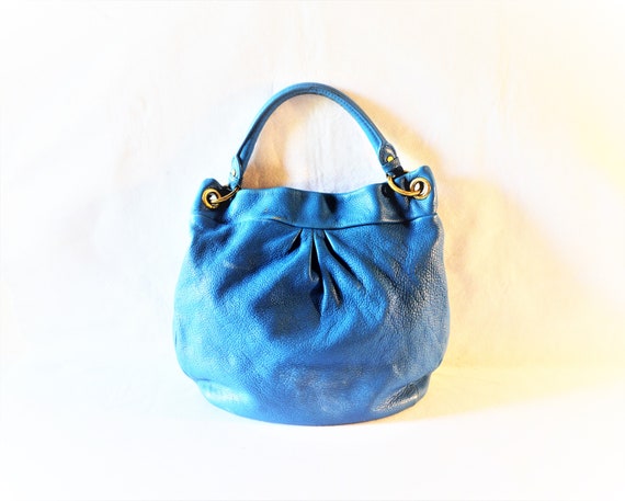 Marc Jacobs Handbag Shoulder Bag Turquoise Blue Grainy Texture