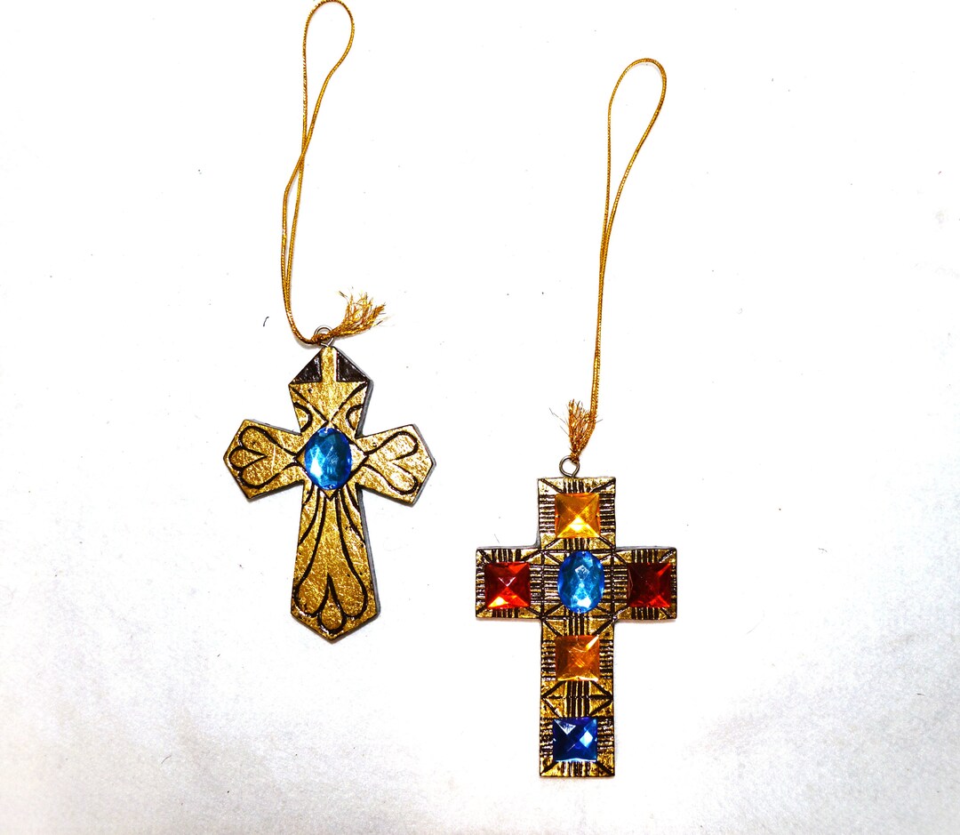 Gold Cross Ornaments Christian Religious Christmas Holiday Tree Home