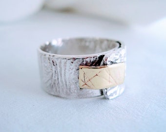 Wide sterling silver ring, textures sterling silver ring band, silver band