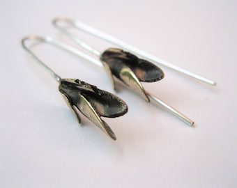 Leaf earrings, small leaf earrings silver, textured earrings, sterling  Silver earrings, simple, handmade, silver earrings patina,