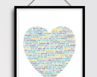 Lake District Wainwrights Heart Print: Hiker Gift