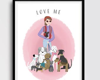 Personalised Dog Lover Art Print: Custom Illustration