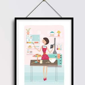 Personalised Baking Portrait, Baking Illustration, Baking Gifts, Great British Bake Off Print, Bake Off, Hobby, Happy Place, Wall Art