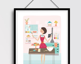 Personalised Baking Custom Illustration Print: 'Find Your Happy Place'