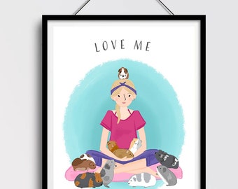 Personalised Guinea Pig Lover Art Print: Custom Illustration