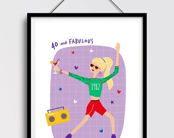 Personalised Birthday Custom Illustration Print: Rollerskating Disco Wall Art