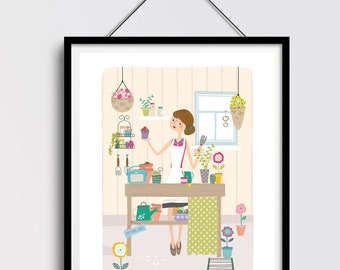 Personalised Gardening Custom Illustration Art Print: 'Find Your Happy Place'