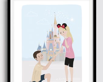 Custom Disney Engagement Portrait Print, Engagement Keepsake
