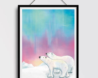 Polar Bear Magical Print, Children's Illustration, Cute Polar Bear Print, Nursery Decor, Kids Bedroom, New Baby Gift, Playroom Art, Wall Art