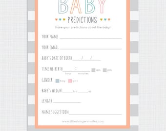 Instant Download Printable Illustrated Baby Shower Game, Baby Shower Quiz, Baby Pool, Baby Predictions, Baby Shower Keepsake