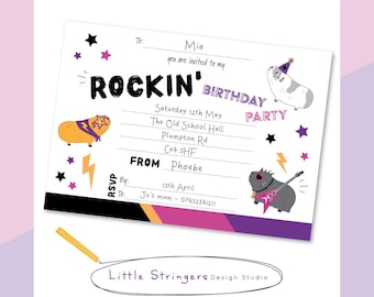 Guinea Pig Rock Children's Birthday Party Invitation Printable