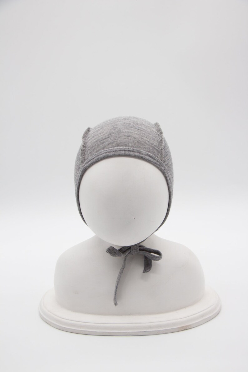 Merino wool baby cap/ free shipping/ seams inside out merino wool baby cap/newborn's baby cap with the strings/KR-189 image 3