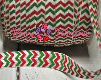 Red Green Chevron stretch elastic 1 or  5 yards 5/8" inch - elastic by the yard - FOE Holiday elastics - fold over elastic - Christmas color