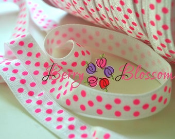 Neon Pink Polka Dot stretch elastic 5 yard 5/8" inch - elastic by the yard - FOE elastics - fold over elastic