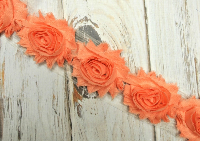 frayed chiffon 2.5 Vintage Pink shabby flower trim rose flowers by the yard JT vintage pink