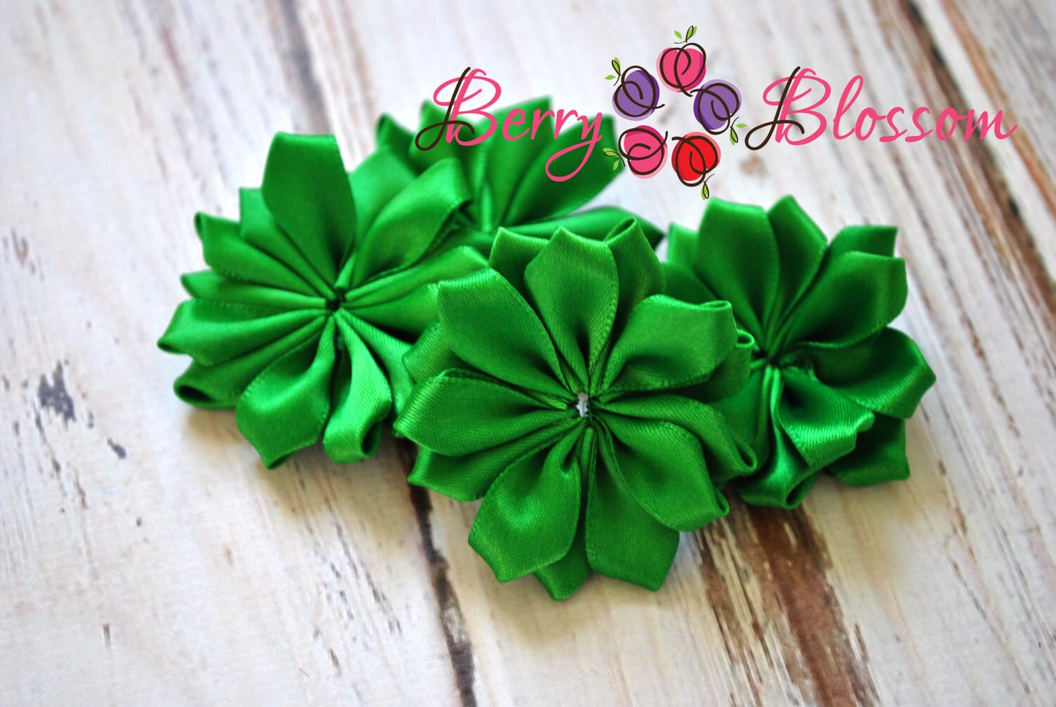 Green Satin Ribbon Flower 2 Inch Size Small Satin Etsy