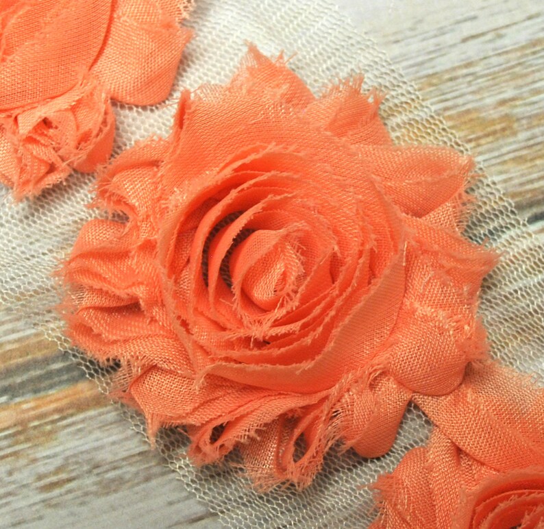frayed chiffon 2.5 Vintage Pink shabby flower trim rose flowers by the yard JT vintage pink