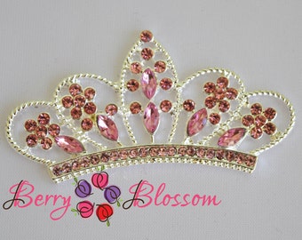 Set of 2 Tiara Crown Pink Rhinestone Embellishment - 56 x 30mm size Tiara Button - Bling
