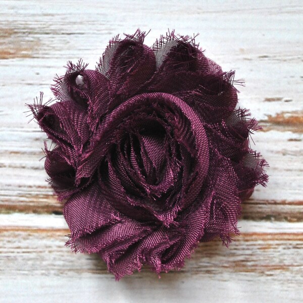 BULK 25 Yards 2.5" Dark Purple shabby flower trim - frayed chiffon - rose flowers by the yard - CF deep purple