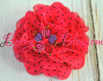 2 pc Hot Pink Polka Dot Chiffon Flower 3 inch - flower accessory - headband flower - 4D flowers - chiffon wedding flowers