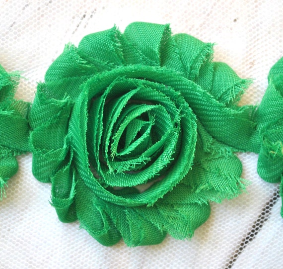 1 yard olive green 2.5/" shabby chiffon rose trim flowers DIY baby headband