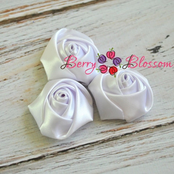 13pc BULK Mini White Satin Rose - 1.5" inch size satin rose flowers - satin smooth rosette