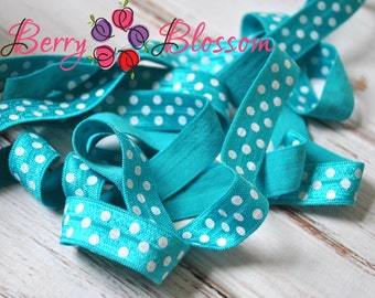 Jade w/ White Polka Dots stretch elastic 5yd 5/8 inch - elastic by the yard - FOE elastics - fold over elastic