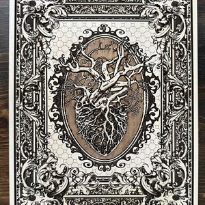 Memento Mori, Solid Maple wood carved Gothic heart, wall decor art plaque