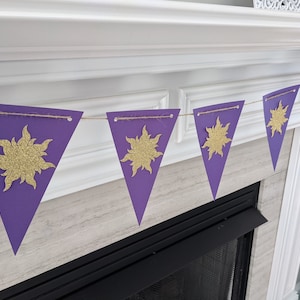 Tangled Flag Banner with Gold Glitter Suns