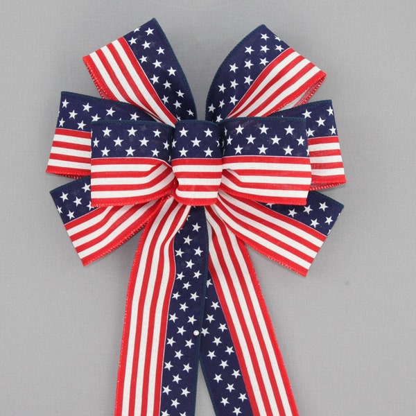 Stars and Stripes Flag Wreath Bow - Patriotic Bow - 4th of July Wreath Decorations, Memorial Day Bow, Americana Decorations