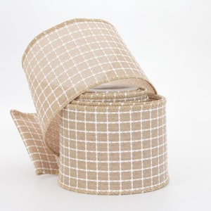 Square Plaid Wired Ribbon 2-12-Inch 10-Yard IvoryOrangeBlack