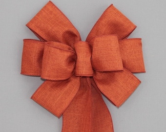 Burnt Orange Fall Wreath Bow - Rustic Fall Bow, Fall Decorations, Thanksgiving Decorations