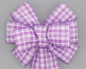 Lavender Kentini Spring Plaid Wreath Bow - Lavender Wreath Bow,  Lavender Plaid Bow, Wreath Bows