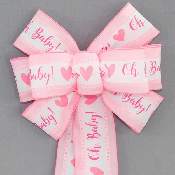 Oh Baby Pink Girl Shower Wreath Bow -  Baby Wreath Bow, Pink Wreath Bow, Baby Shower Bow