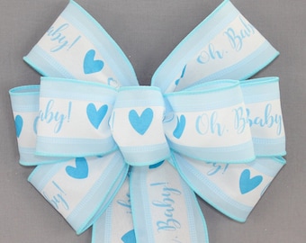 Oh Baby Blue Boy Shower Wreath Bow -  Baby Wreath Bow, Blue Baby Wreath Bow, Baby Shower Bow
