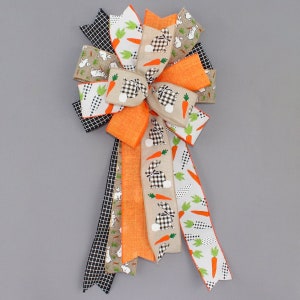 Buffalo Plaid Bunny Carrots Easter Wreath Bow - Easter Wreath Bow, Bunny Wreath Bow, Spring Wreath Bow